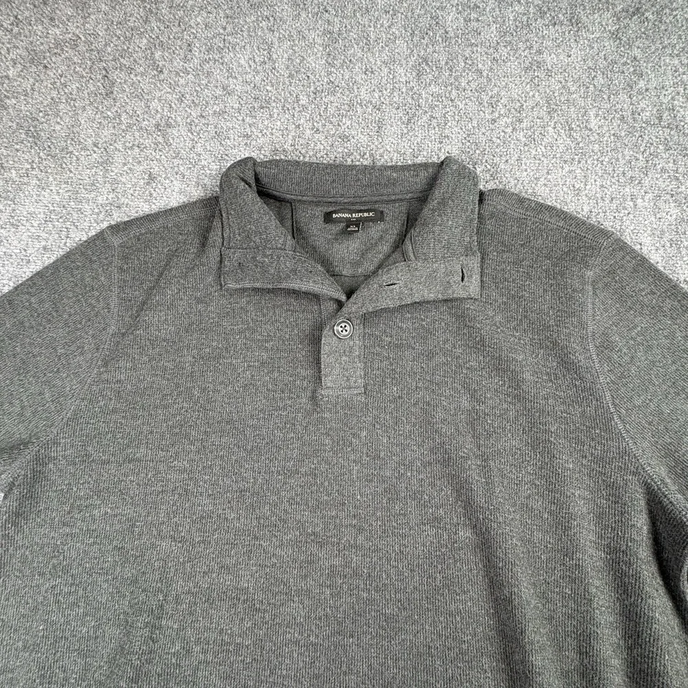Banana Republic Mock Neck Henley Pullover Men XL Gray Knit Sweater Preppy Office